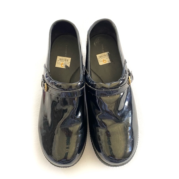 Lands End Women's Black Patent Leather Chunky Clogs Shoes Size 11 D - Y2K - Picture 13 of 13